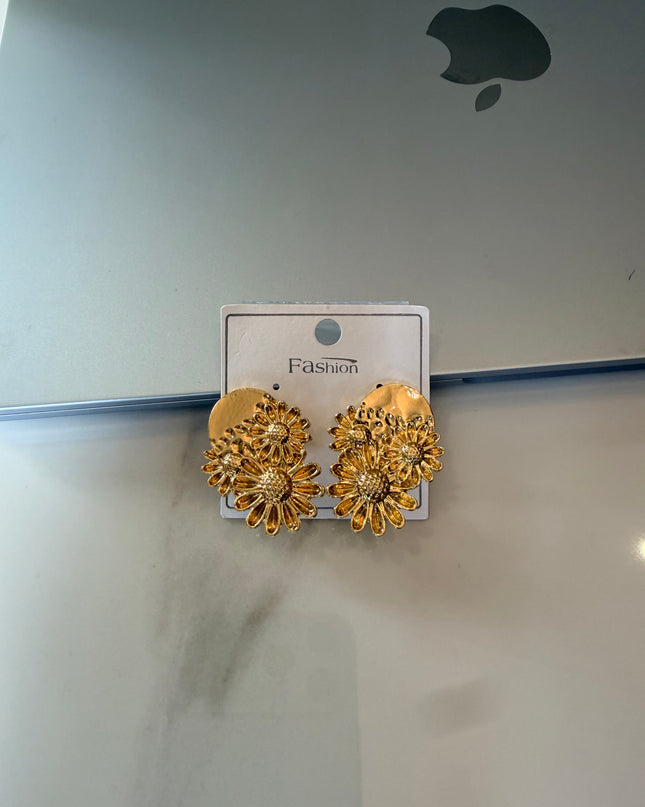 Golden Sunflower Bloom Cluster Stud Earrings