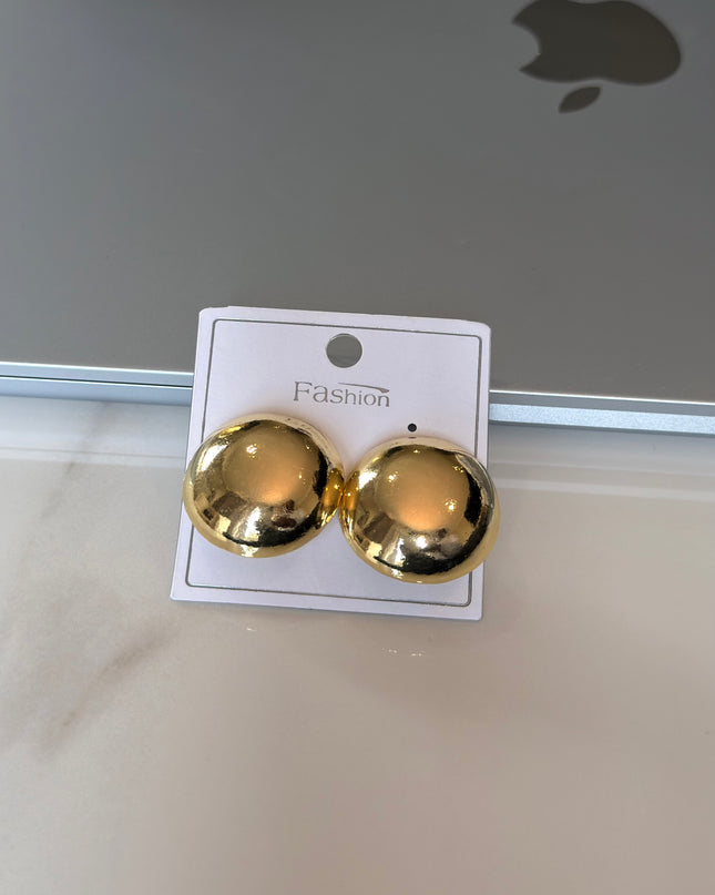 Golden Hammered Dome Statement Stud Earrings
