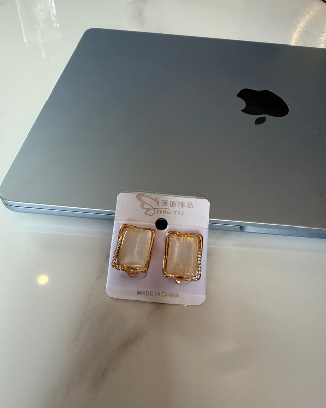 Luxe Cat's Eye Square Stud Earrings with Crystal Accents