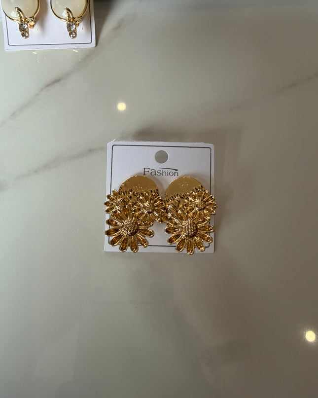 Golden Sunflower Bloom Statement Stud Earrings