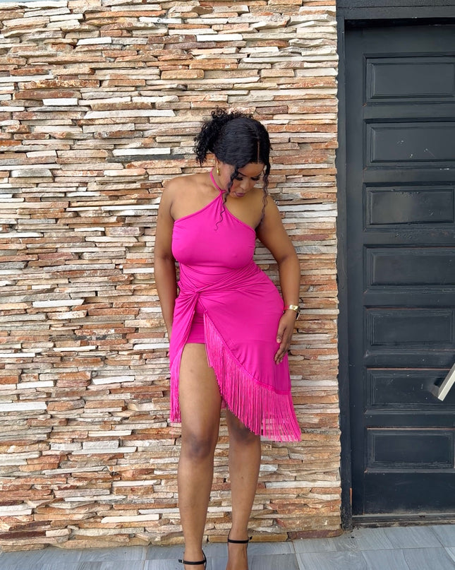 fuchsia fringe dress