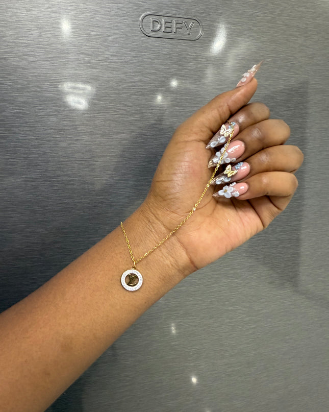 Luxury-Inspired White Enamel Circle Logo Pendant Necklace